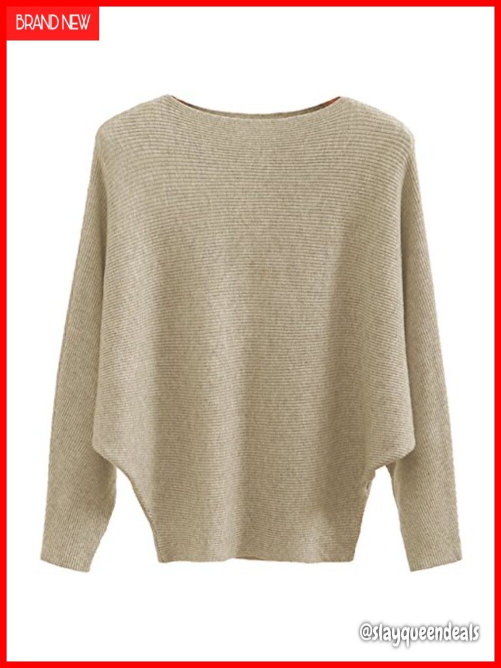 Oversized Ribbed Knit Boat Neck Batwing Dolman Sleeve Pullover Sweater